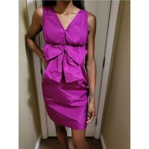 Kate Spade Dress Size 2 Accent Bow Fuchsia Silk Sleeveless Rear Zip Casual